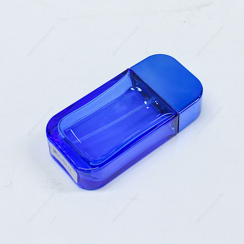 Blue Glass Perfume Bottle with Custom Lid